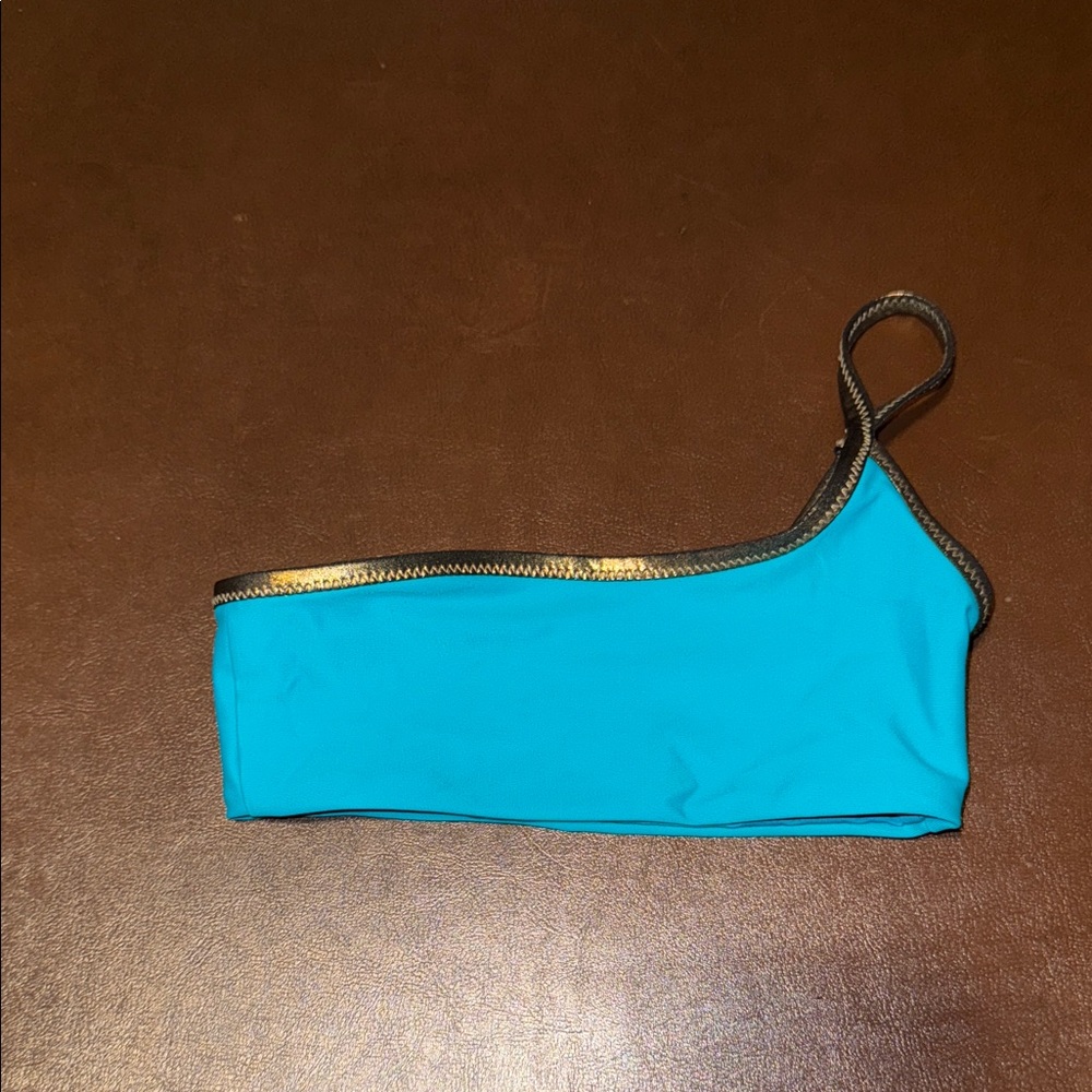 Toddler One-Shoulder Aqua Bikini Top with Metallic Trim